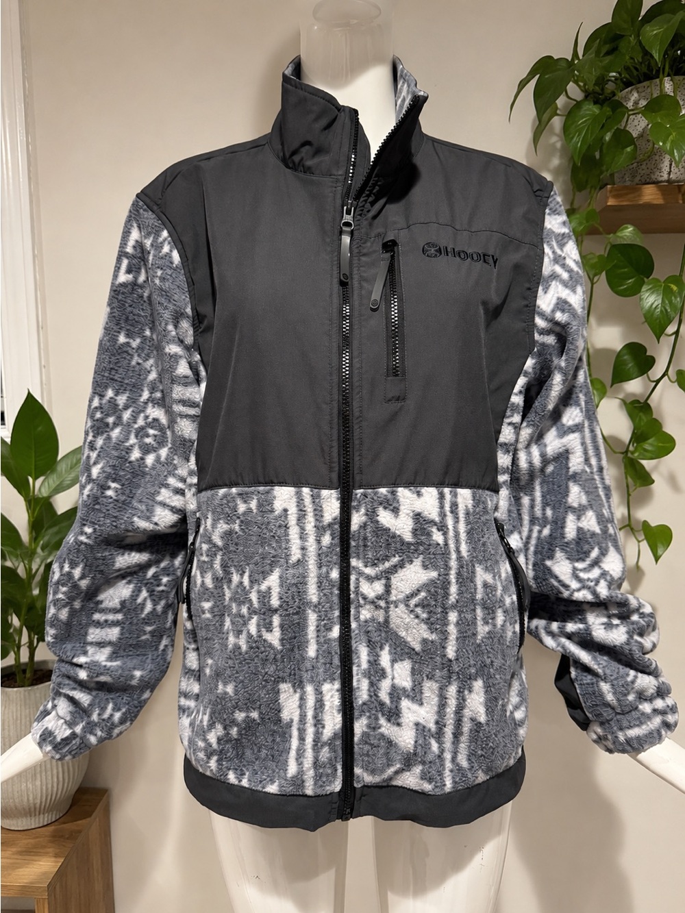 Hooey Southwestern Print Fleece Jacket | Women’s Medium | Grey & Black Full Zip